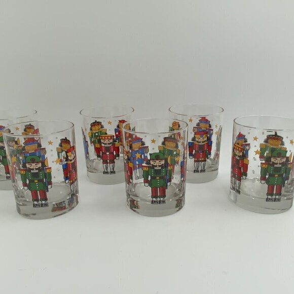 Set of 6 Libbey Nutcracker & Stars Rocks Holiday Drinking Glasses - Picture 3 of 3